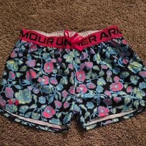 Under Armour Women's Floral Print Shorts - Black and Pink